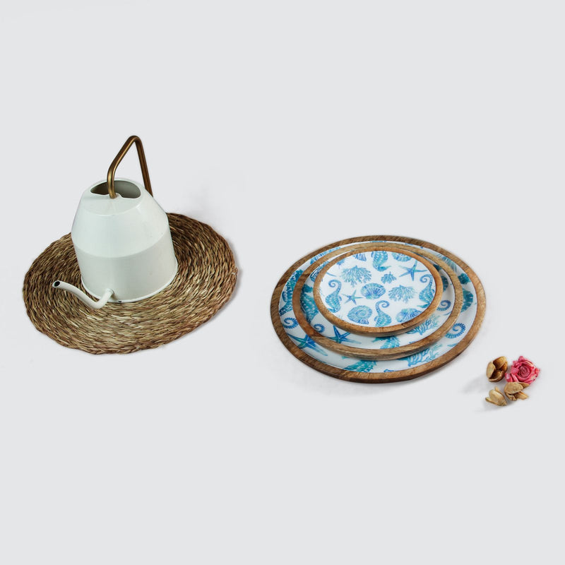 FINAL SALE Mango Wood Round Enameled Platter - 3 Sizes