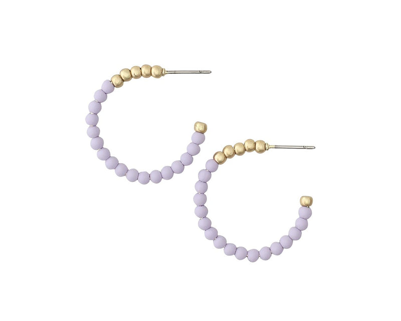 Periwinkle Earrings -Violet And Gold Bead Hoops