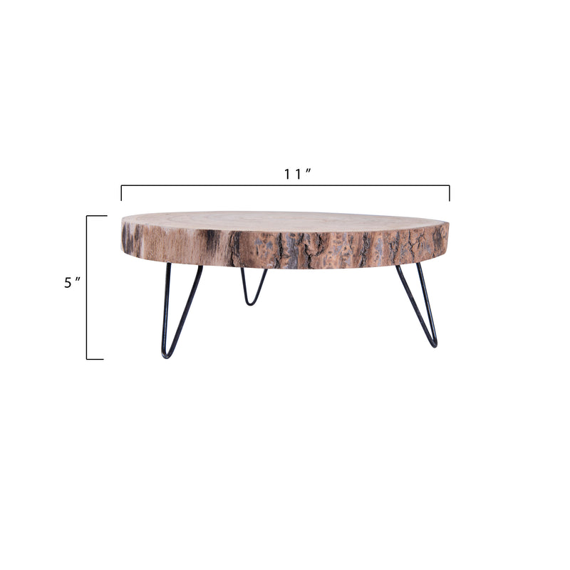 FINAL SALE 11" Round Paulownia Wood Pedestal with Metal Legs