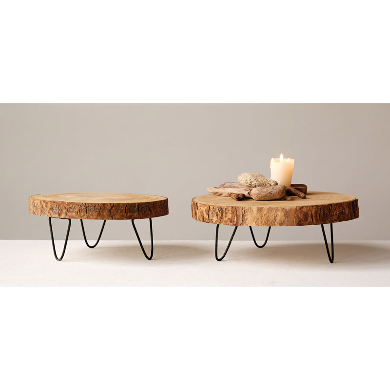 FINAL SALE 9" Round Paulownia Wood Pedestal with Metal Legs
