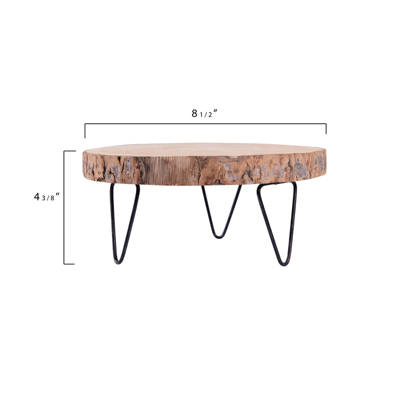 FINAL SALE 9" Round Paulownia Wood Pedestal with Metal Legs