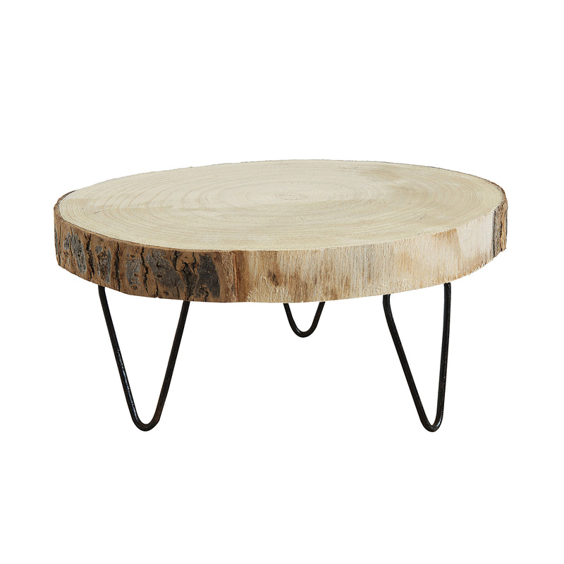 FINAL SALE 9" Round Paulownia Wood Pedestal with Metal Legs