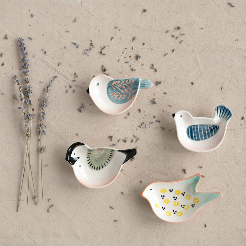 Hand-Painted Stoneware Bird Shaped Dish, 4 Styles