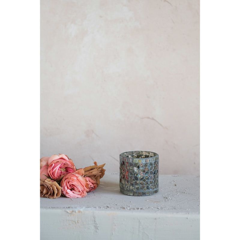 FINAL SALE Mosaic Mercury Glass Votive Holder