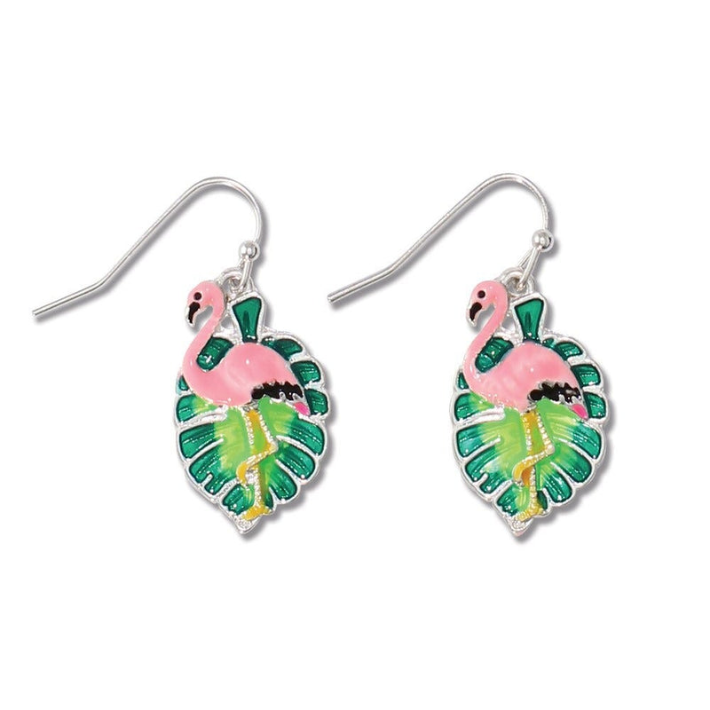 Periwinkle Earrings - Flamingo on Leaf
