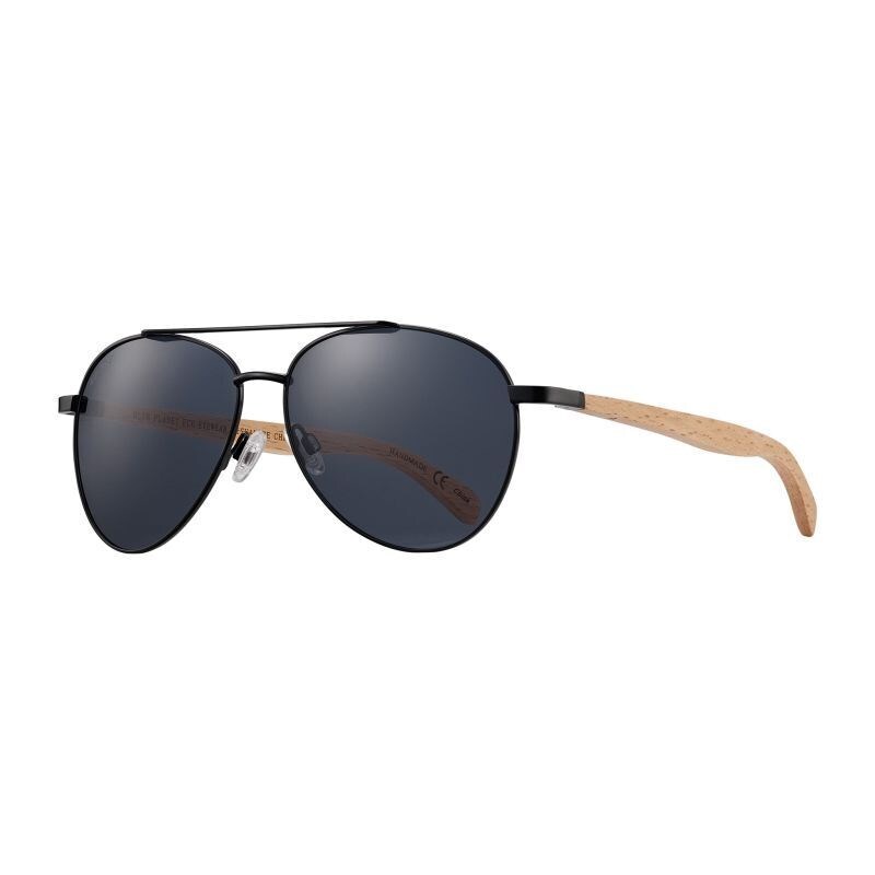 Blue Planet - Amador - MATTE BLACK / NATURAL BEECHWOOD + SMOKE POLARIZED LENS