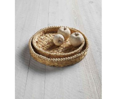 FINAL SALE Mud Pie Hyacinth Beaded Trays - 2 Sizes