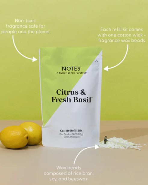 Notes - Citrus And Fresh Basil Candle Refill Kit