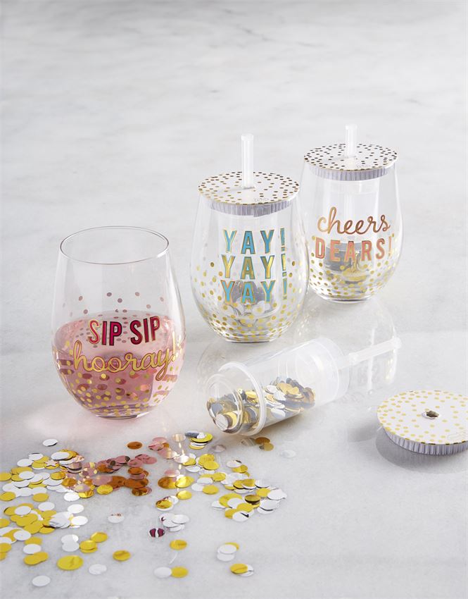 FINAL SALE Mud Pie Confetti Wine Glass Set- 3 Styles