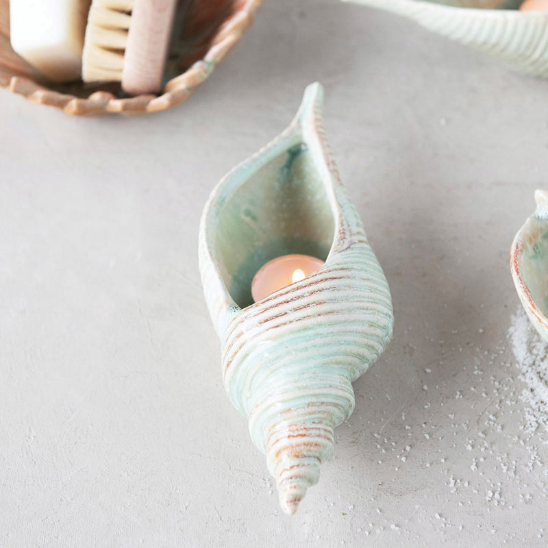 Stoneware Shell Container with Glaze