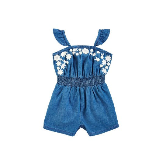 FINAL SALE Mud Pie Embroidered Denim Romper