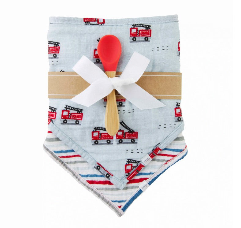 FINAL SALE Mud Pie Fire Truck Bib & Spoon Set