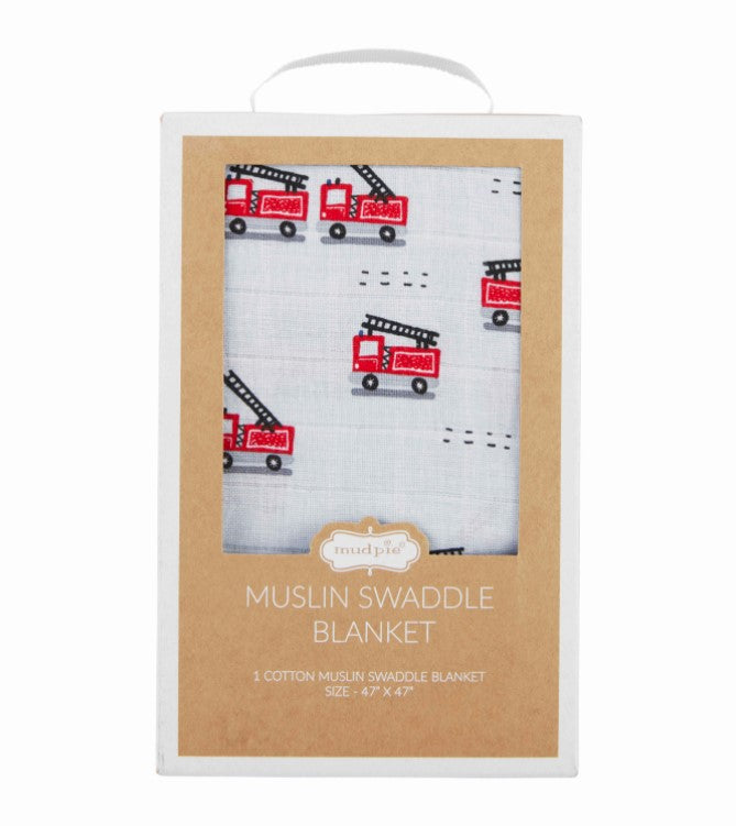 FINAL SALE Mud Pie Baby Swaddle Blanket ~Firetruck