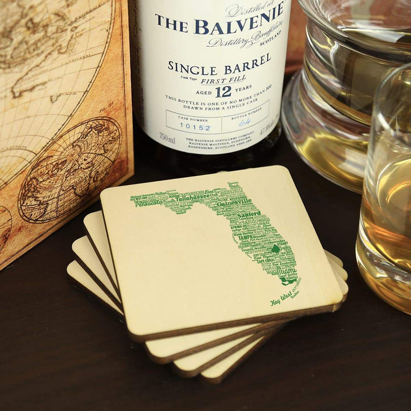 FINAL SALE Torched Products SET OF 4 UV PRINTED COASTERS - TYPOGRAPHY - FLORIDA