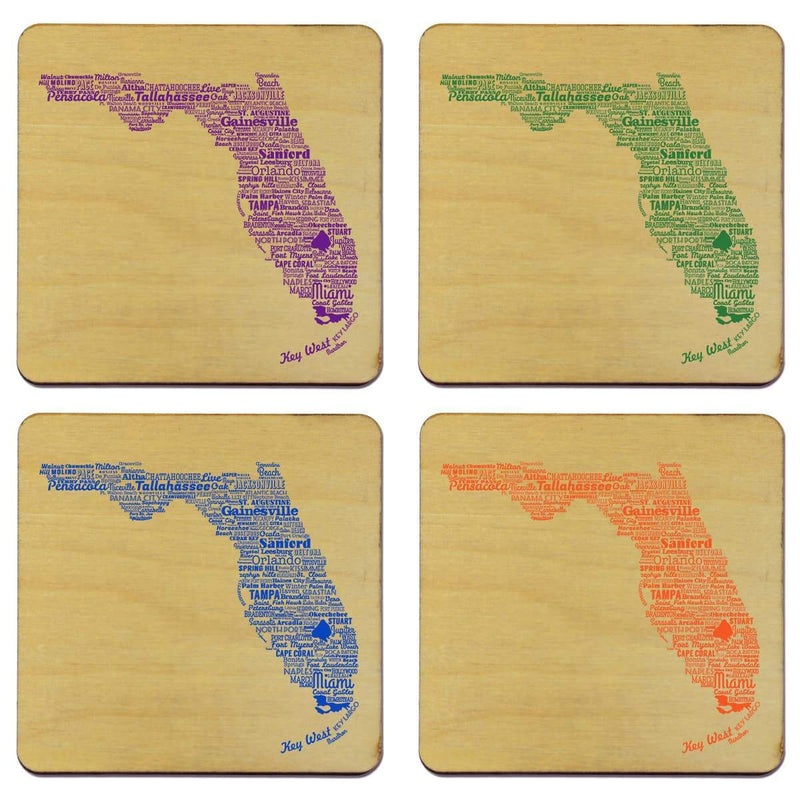 FINAL SALE Torched Products SET OF 4 UV PRINTED COASTERS - TYPOGRAPHY - FLORIDA