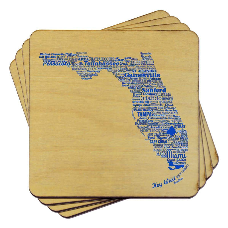 FINAL SALE Torched Products SET OF 4 UV PRINTED COASTERS - TYPOGRAPHY - FLORIDA
