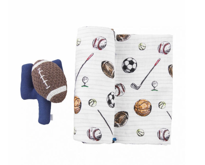 FINAL SALE Mud Pie Football Swaddle Blanket And Rattle