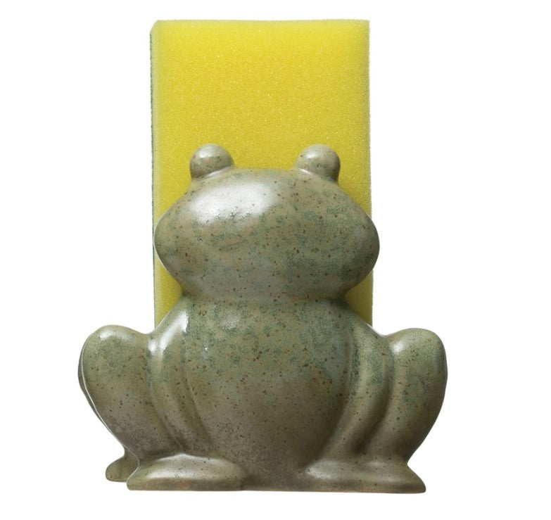 FINAL SALE Stoneware Frog Sponge Holder With Glaze