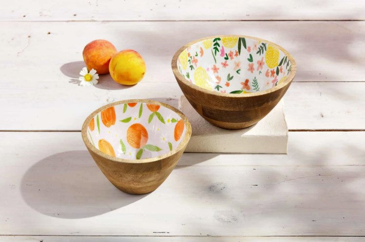 FINAL SALE Mud Pie Enameled Wood Fruit Bowls - 2 Styles