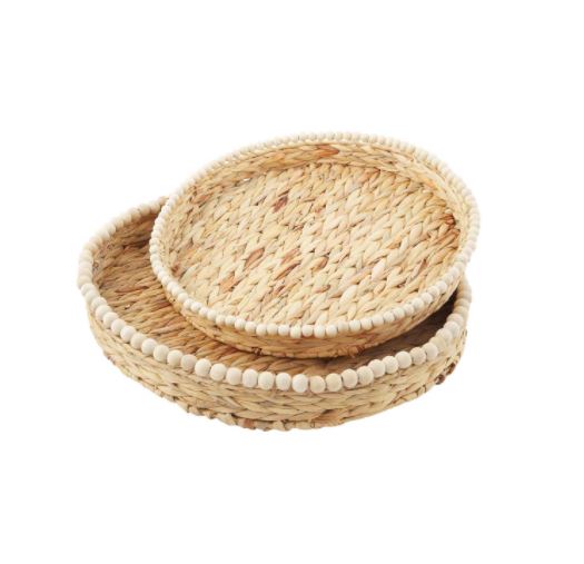 FINAL SALE Mud Pie Hyacinth Beaded Trays - 2 Sizes