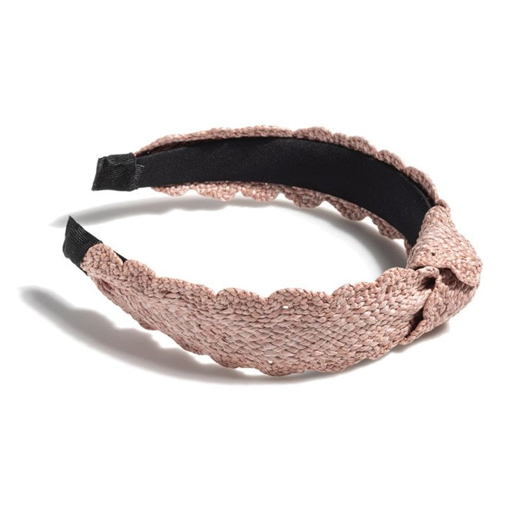 FINAL SALE Shiraleah Knotted Straw Scalloped Headband Blush