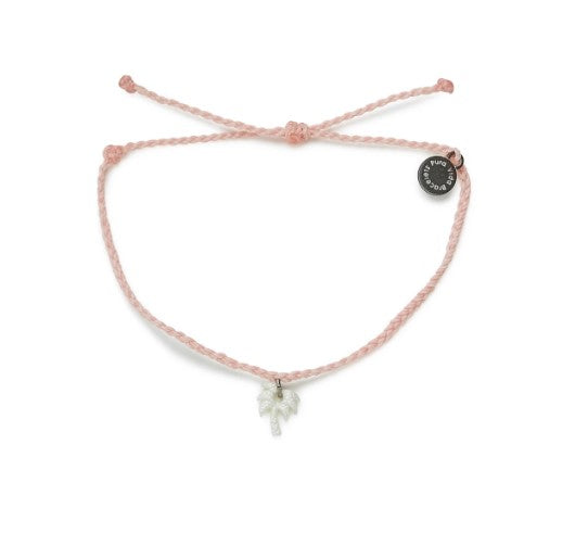 Pura Vida Engraved Mop Palm Silver Bracelet - Baby Pink