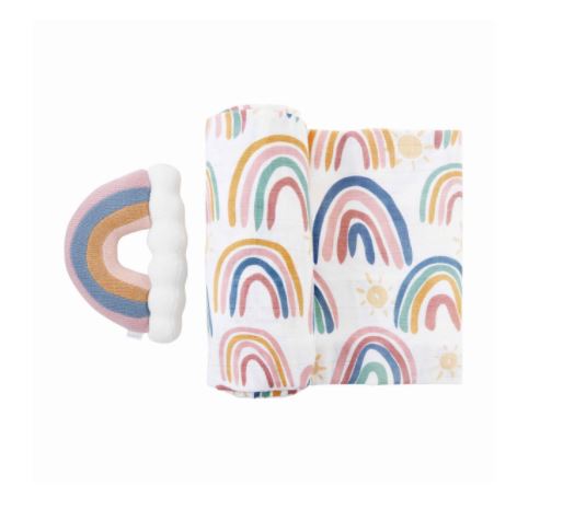 FINAL SALE Mud Pie Rainbow Rainbow Swaddle and Rattle