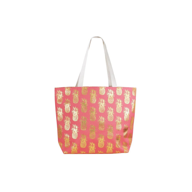FINAL SALE Periwinkle Tote - Coral with Gold Pineapples