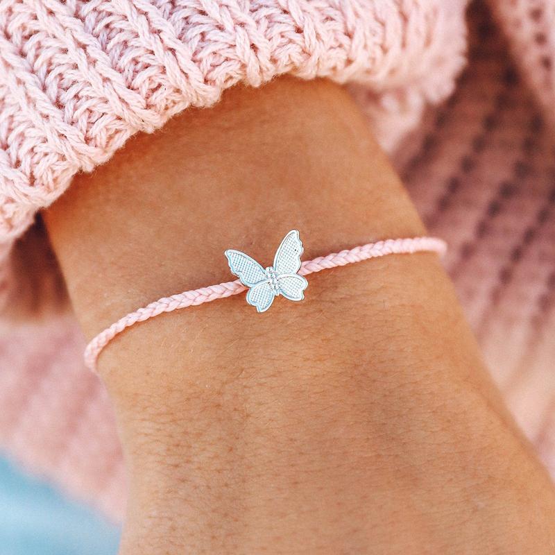 Pura Vida Butterfly in Flight Charm Bracelet - Pink