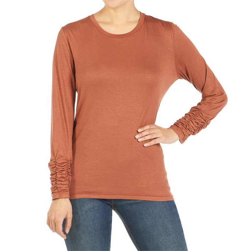 Scrunch Sleeve Crew Neck Tee - Cinnamon-FINAL SALE