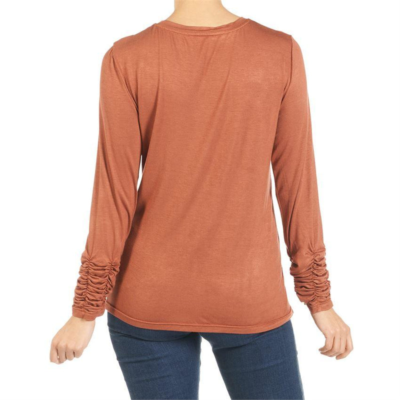 Scrunch Sleeve Crew Neck Tee - Cinnamon-FINAL SALE
