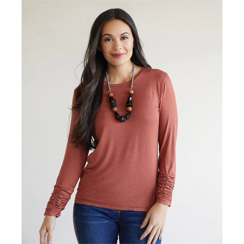 Scrunch Sleeve Crew Neck Tee - Cinnamon-FINAL SALE