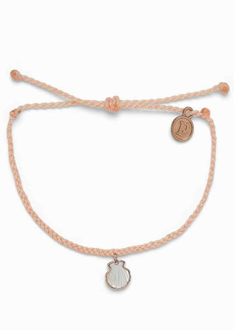 Pura Vida Real Shell Rose Gold Charm Bracelet - Peach Braided Cord