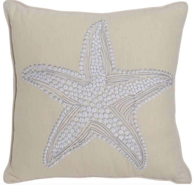 FINAL SALE Embroidered Starfish Cotton Throw Pillow