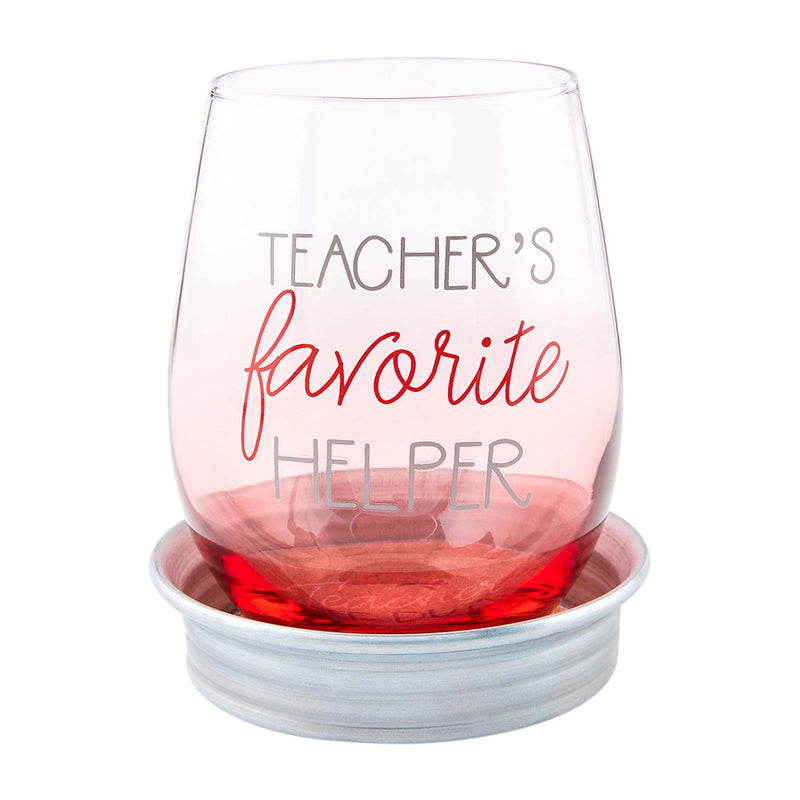 FINAL SALE Mud Pie Teacher Wine Glass With Tin Coaster- 3 Styles