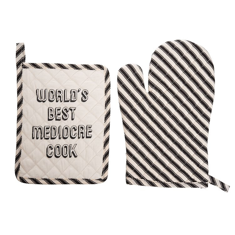 FINAL SALE Totaled Gift Mediocre Cook Pot Holder & Oven Mitt S/2