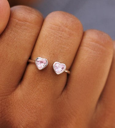 FINAL SALE Pura Vida Twin Hearts Gemstone Ring - Silver
