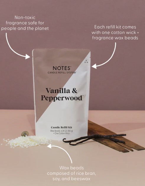 Notes - Vanilla And Pepperwood Candle Refill Kit