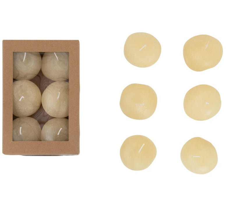 FINAL SALE 2"H  Unscented Stone Shaped Votive Candles In Box, Cream Color- Set of 6