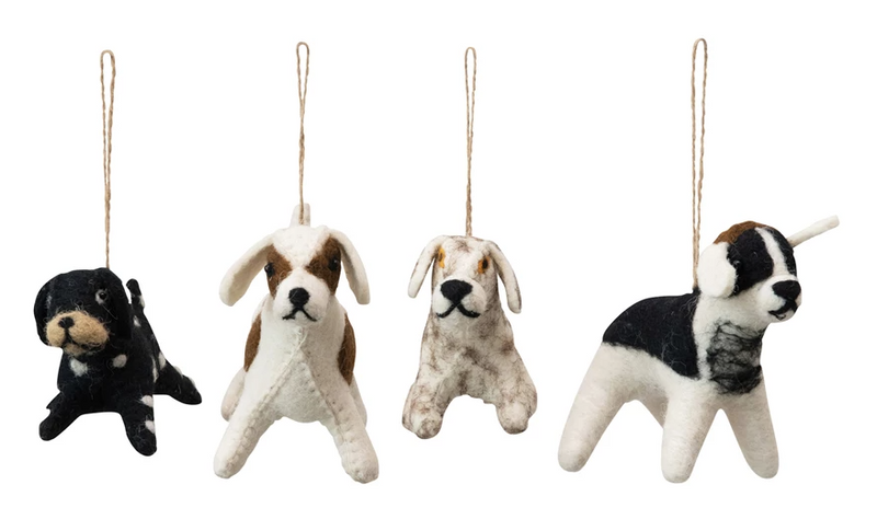 1-1/2"H Wool Felt Dog Ornament, 4 Styles - FINAL SALE